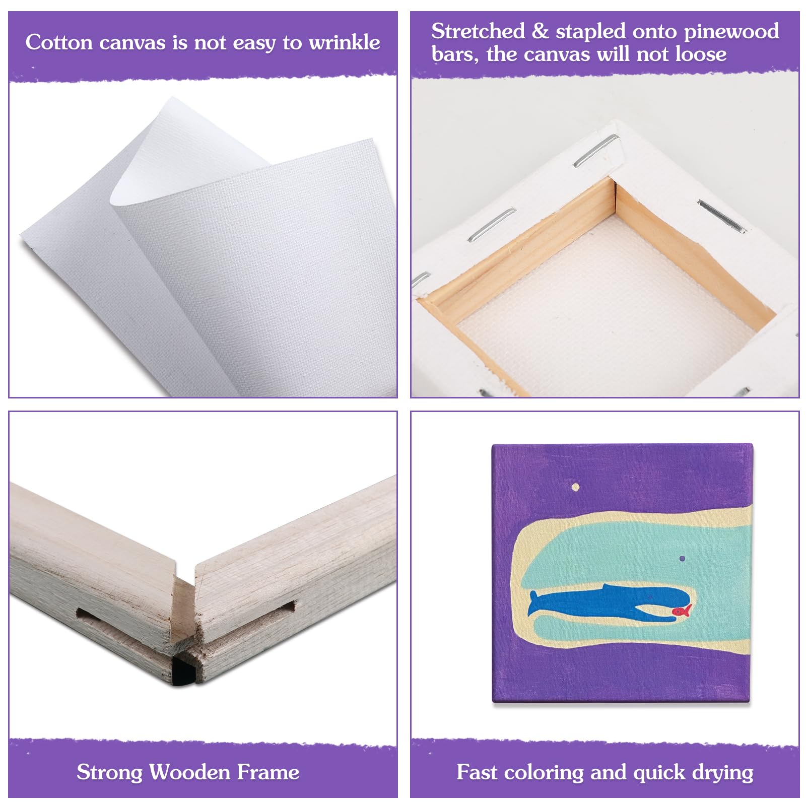 ESRICH Mini-Leinwände zum Malen, Mini-Leinwand, Großpackung mit 200 Stück, 6,1 x 6,1 cm, 1,2 cm Profil, kleine quadratische Leinwand, leere Leinwände sind ideal für Schulprojekte und Kindergeburtstage