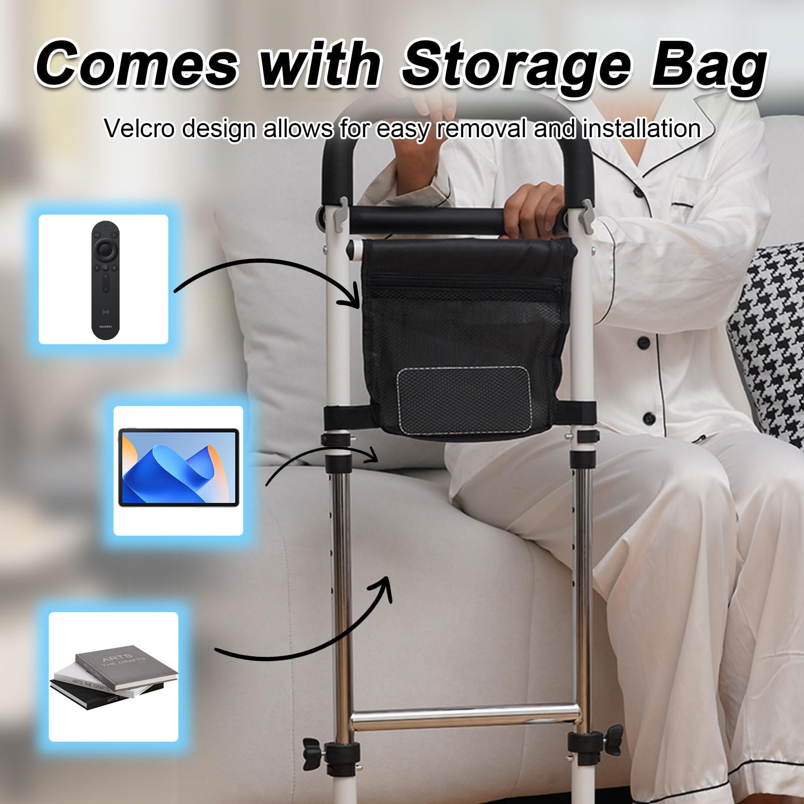 Aide pour Se Lever du Lit avec Pieds Antidérapants,Aide à la Station Debout pour Personne âgée,Salle de Bain,Toilettes 75-91 cm Réglable,Charge Max 136 KG