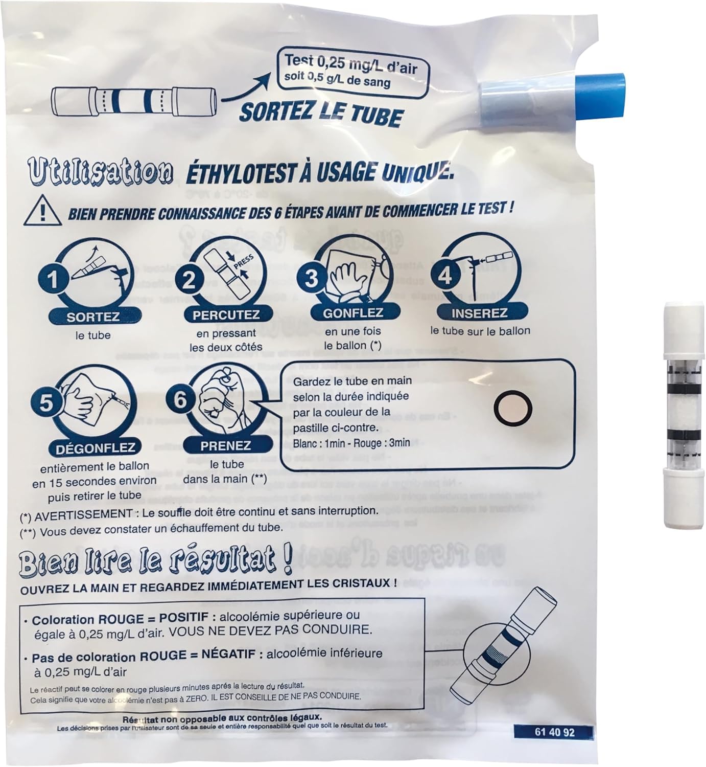 Lot de 150 Ethylotest Ballon 0,5g/l Norme NFX – Alcootest à Usage Unique, soufflez Vous saurez [ Éthylotest France pour conducteur confirmé ]