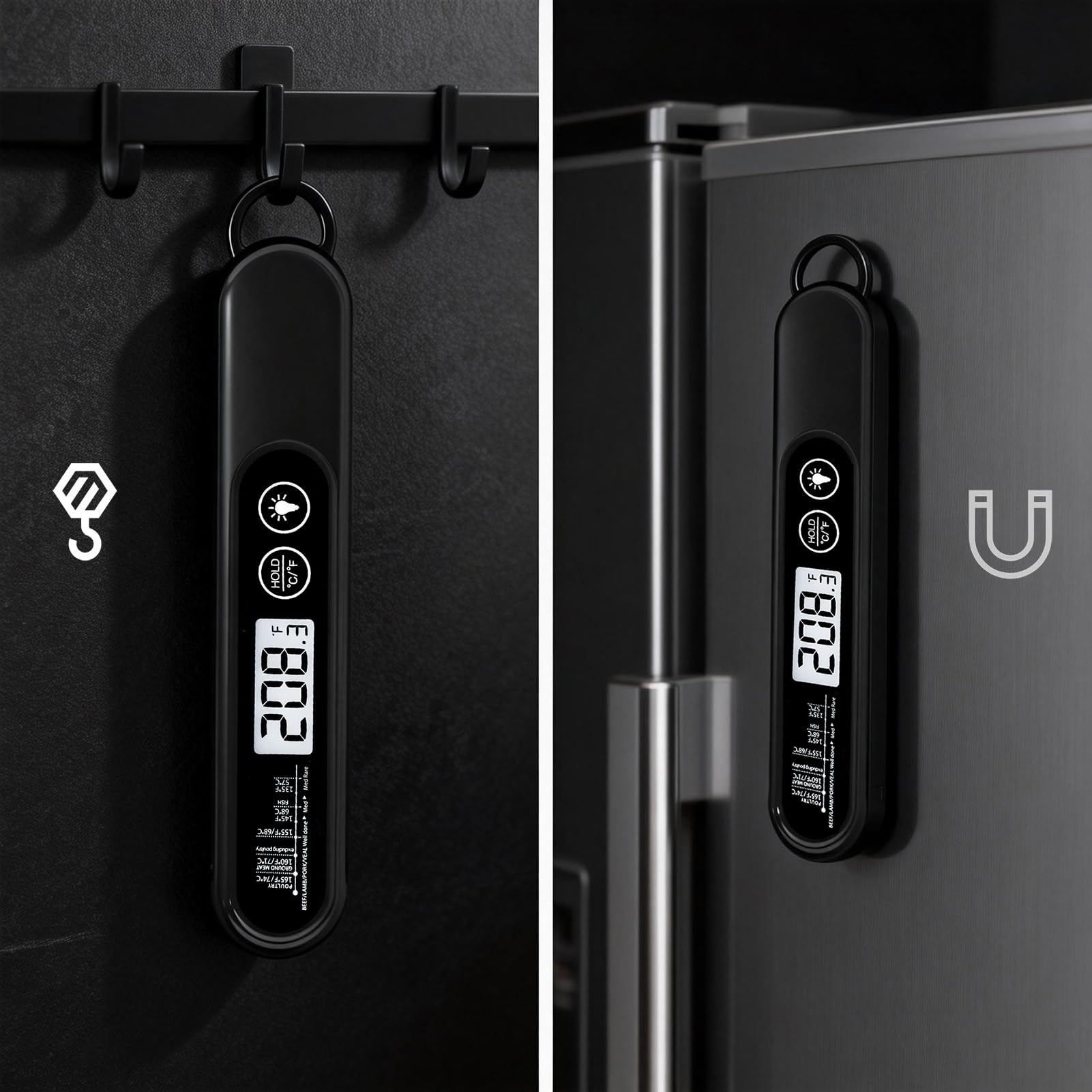 Charmline Termometro di alta precisione, precisione ± 1 °C, termometro per carne, cottura e grigliate, display LCD ad alta risoluzione con retroilluminazione