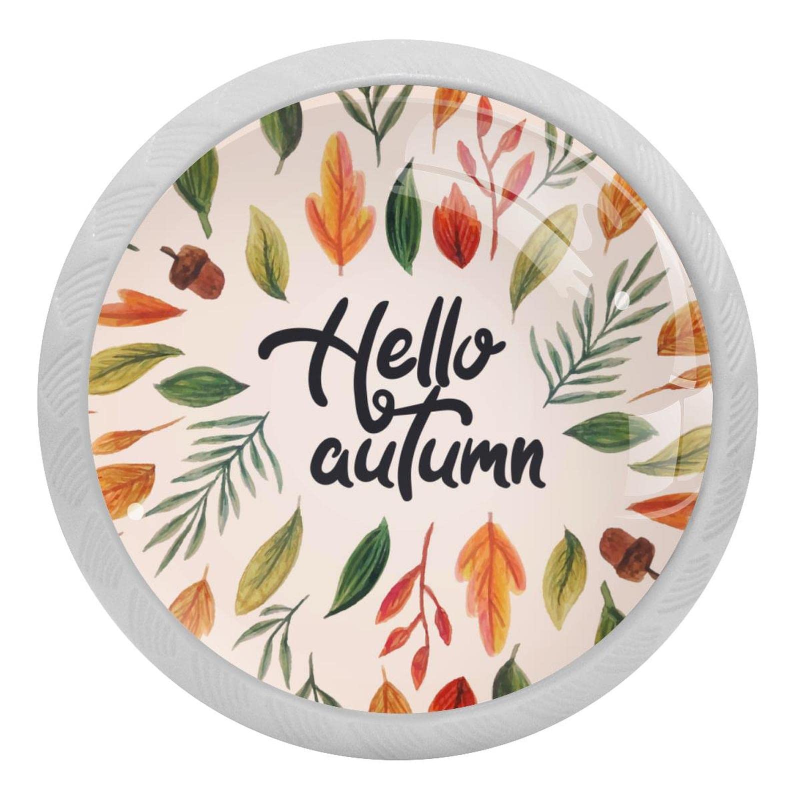 Boutons de placard de cuisine fluorescents en verre x4 - 3,5 cm Motif Feuilles d'Automne