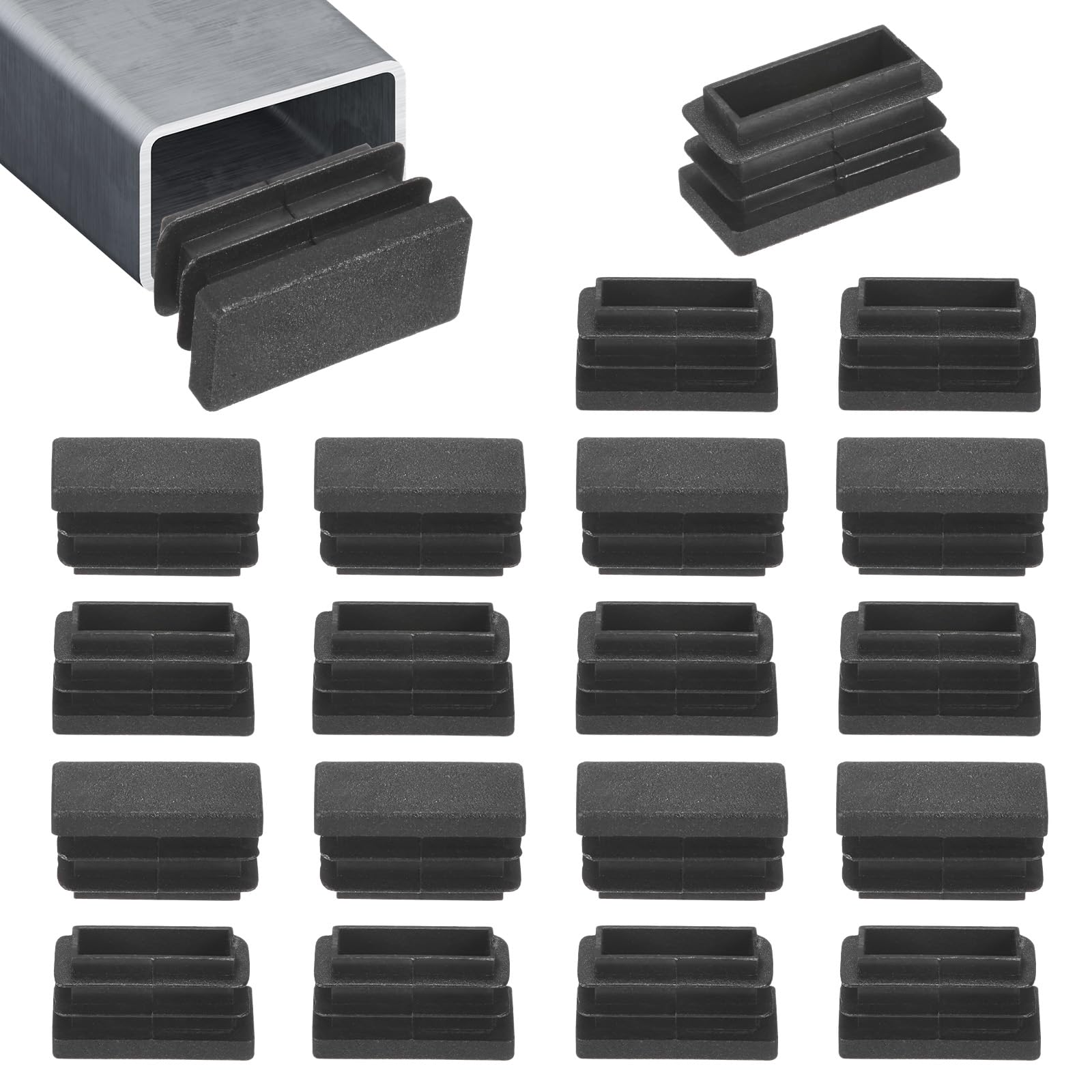 M METERXITY 50-Pack Tubing End Caps, 13 x 26mm Plastic Rectangle Hole Plugs Inserts for Chair Leg/Bar Stool/Fitness Equipment