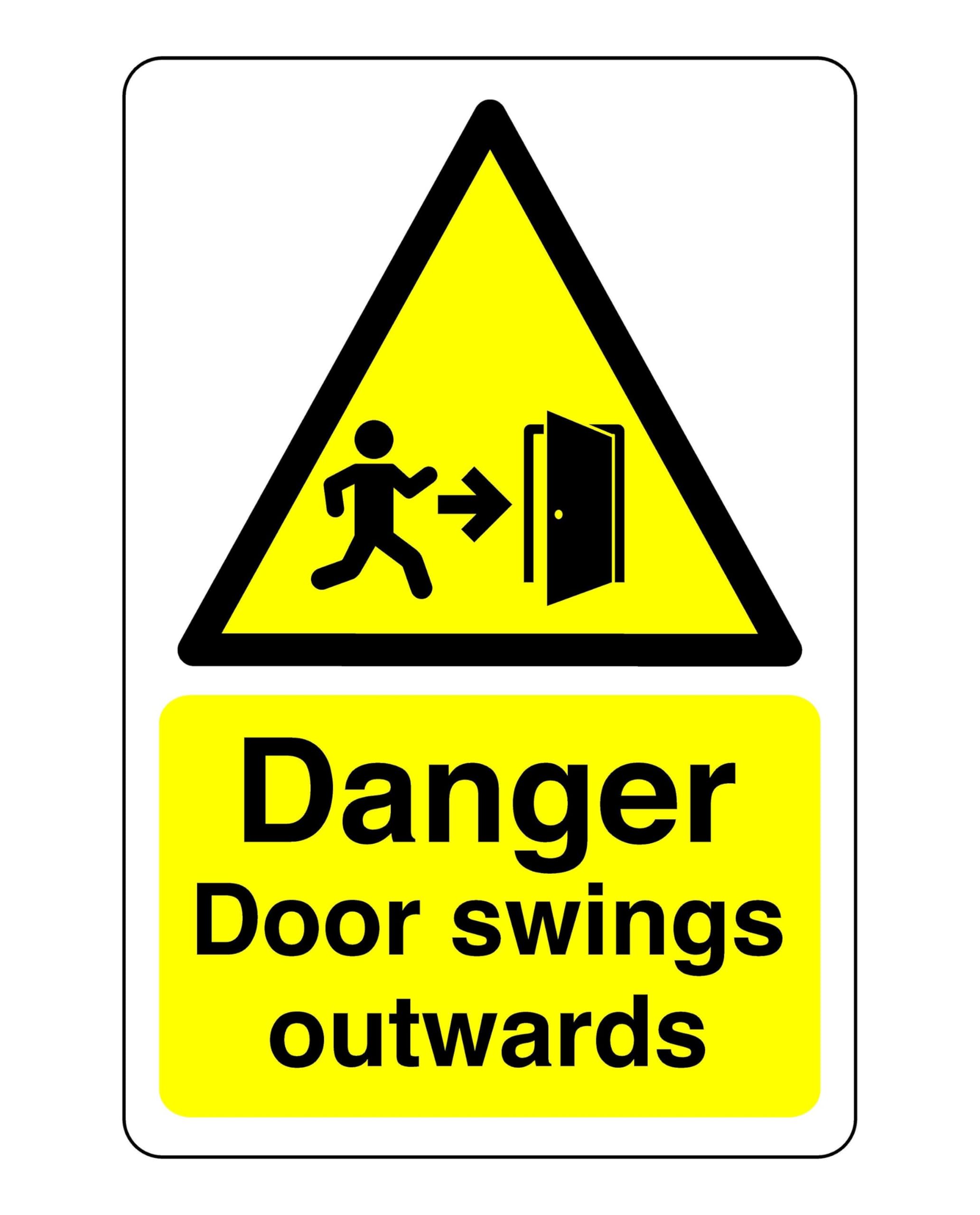 Safety First Display Ltd Yellow/Black Danger Door Swings Outwards Sign - 3Mm Aluminum Dibond For Indoor/Outdoor Usage (400Mm X 300Mm) 14M Viewing Distance.