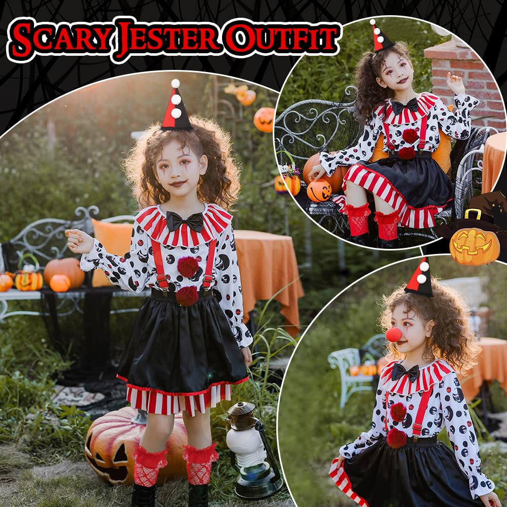 Costume da Clown per Bambina, Halloween Costume Outfit con Cappello