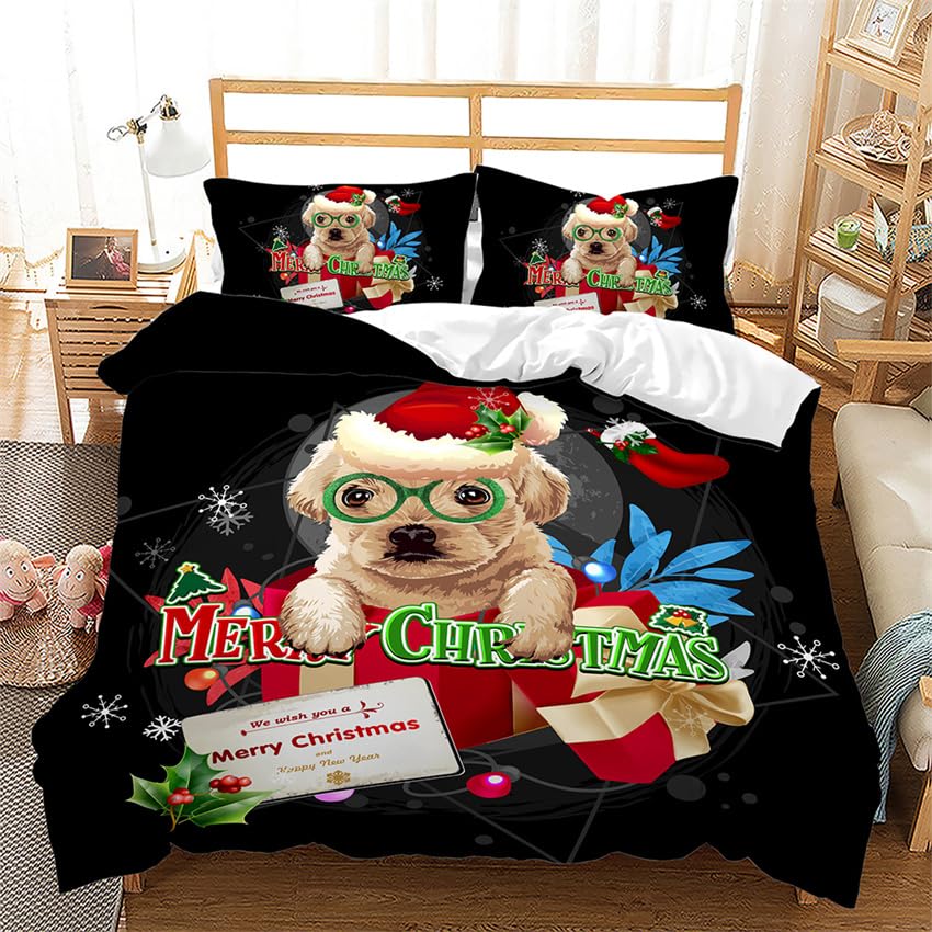 Housse de couette 240x260 chien noir avec ses deux taies d'oreiller