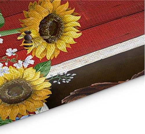 Miniatura 8 de Juego de 4 manteles individuales de granero rojo acuarela, diseño de gallo y girasoles, resistentes al calor, lavables, para decoración de mesa de