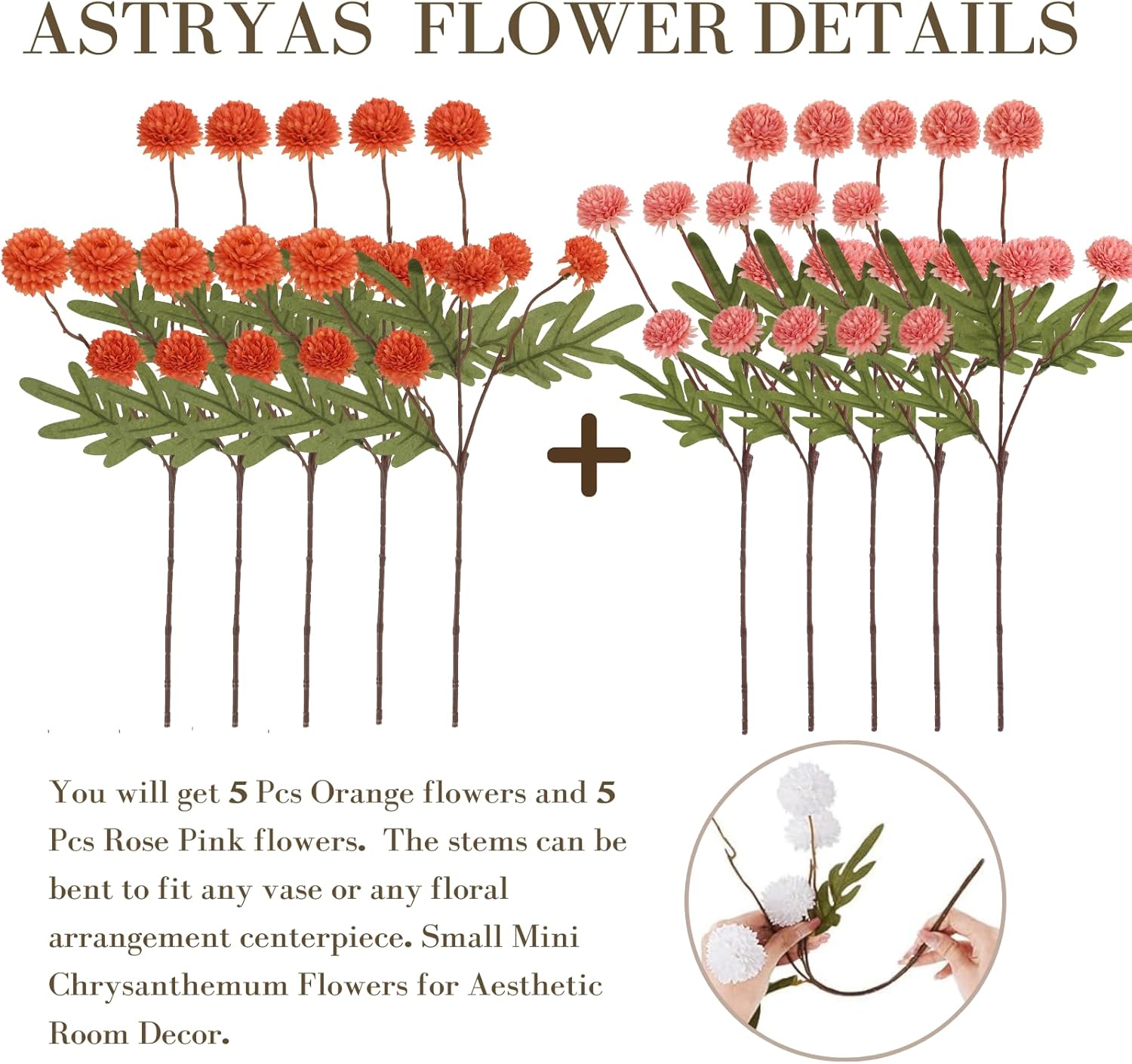 ASTRYAS Artificial Chrysanthemum Flowers, Orange Kiku Pom Pom Mums Flower Faux Fall Floral for Autumn Halloween Kitchen Table Centerpiece Home Decor(10,Burnt Orange, Deep Peach) - Image 3