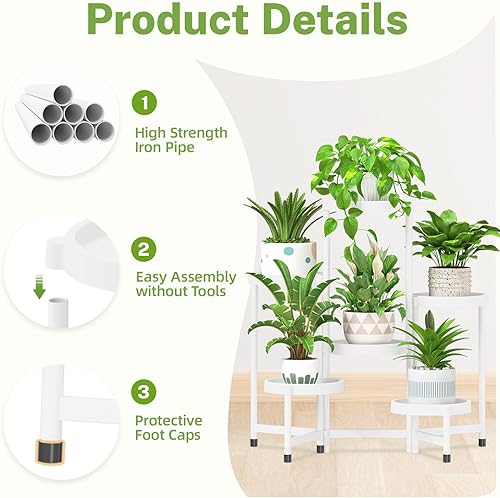Miniatura 4 de iDavosic.ly Soporte plegable de 6 niveles para plantas para interiores y exteriores con bandeja de plástico, estante de esquina escalonada para