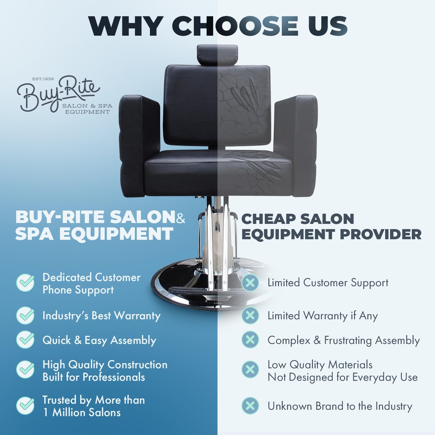 Buy-Rite Icon Reclining All-Purpose Salon Chair - Hydraulic Lift, Extra Wide Seat, Removable Headrest & Spring-Loaded Backrest for Professional Stylists, Barbers, and Beauty Services, YLG-192A
