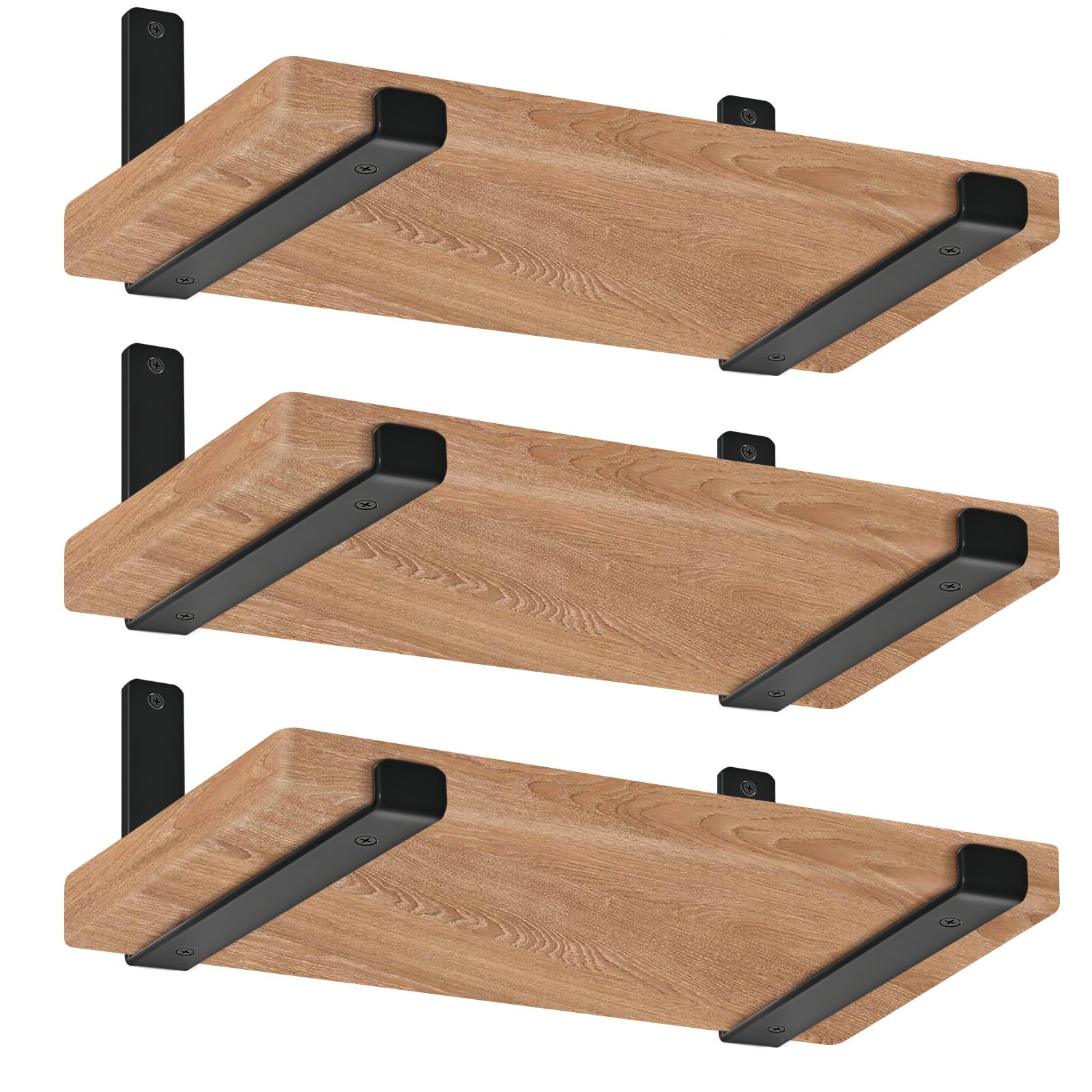 6 Pack - 11.25"L x 6"H x 1.5"W J Lip Shelf Brackets Rustic Farmhouse Iron Wall Floating Shelf Bracket Metal Shelf Bracket Industrial Shelf Supports with Screws Black