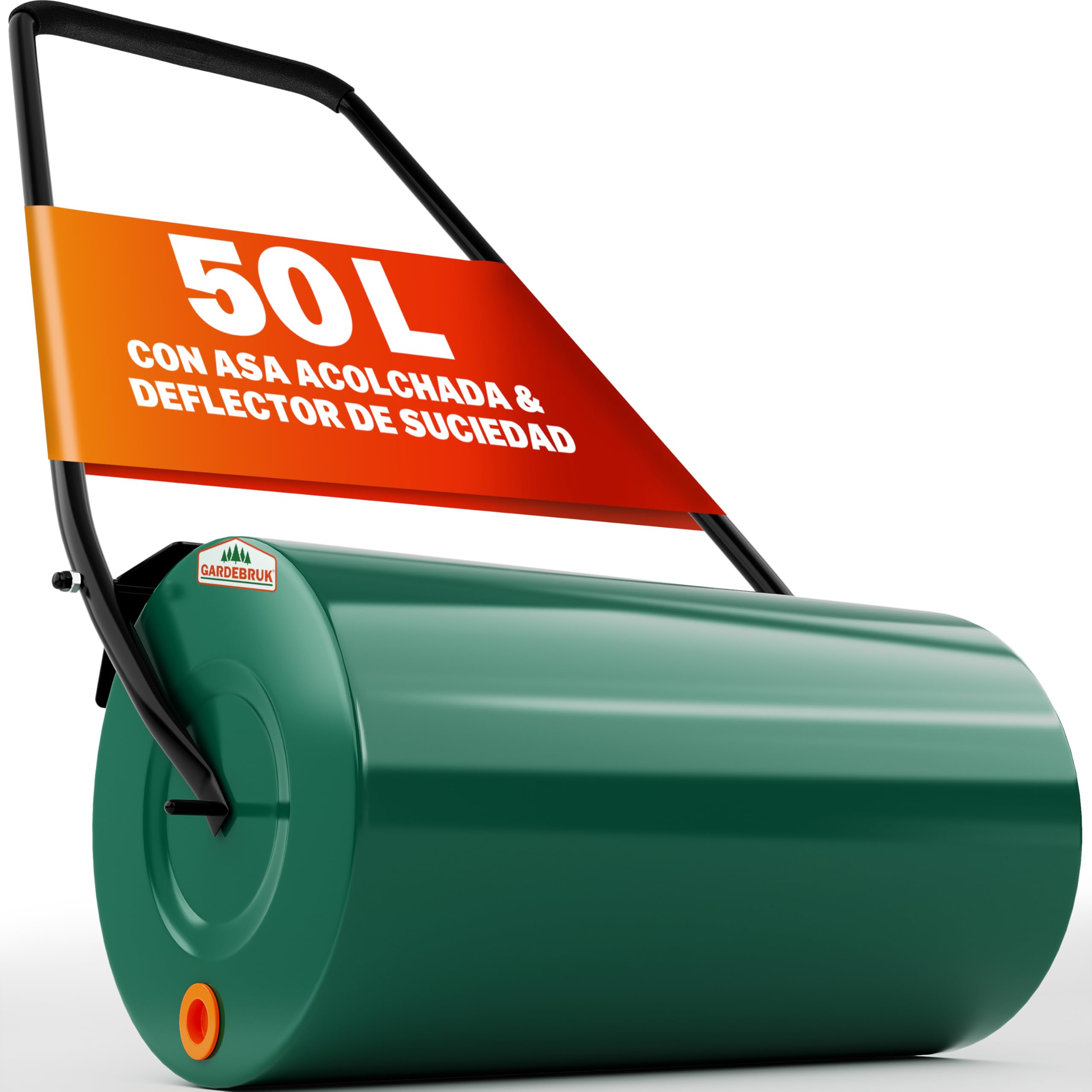 Gardebruk® Rodillo para Césped Grande 60cm, 50L, Aplanador de Tierra, Compactador Manual Huerto, Ergonómico, Alisar Prensar Terrenos, Apisonadora cesped Jardin