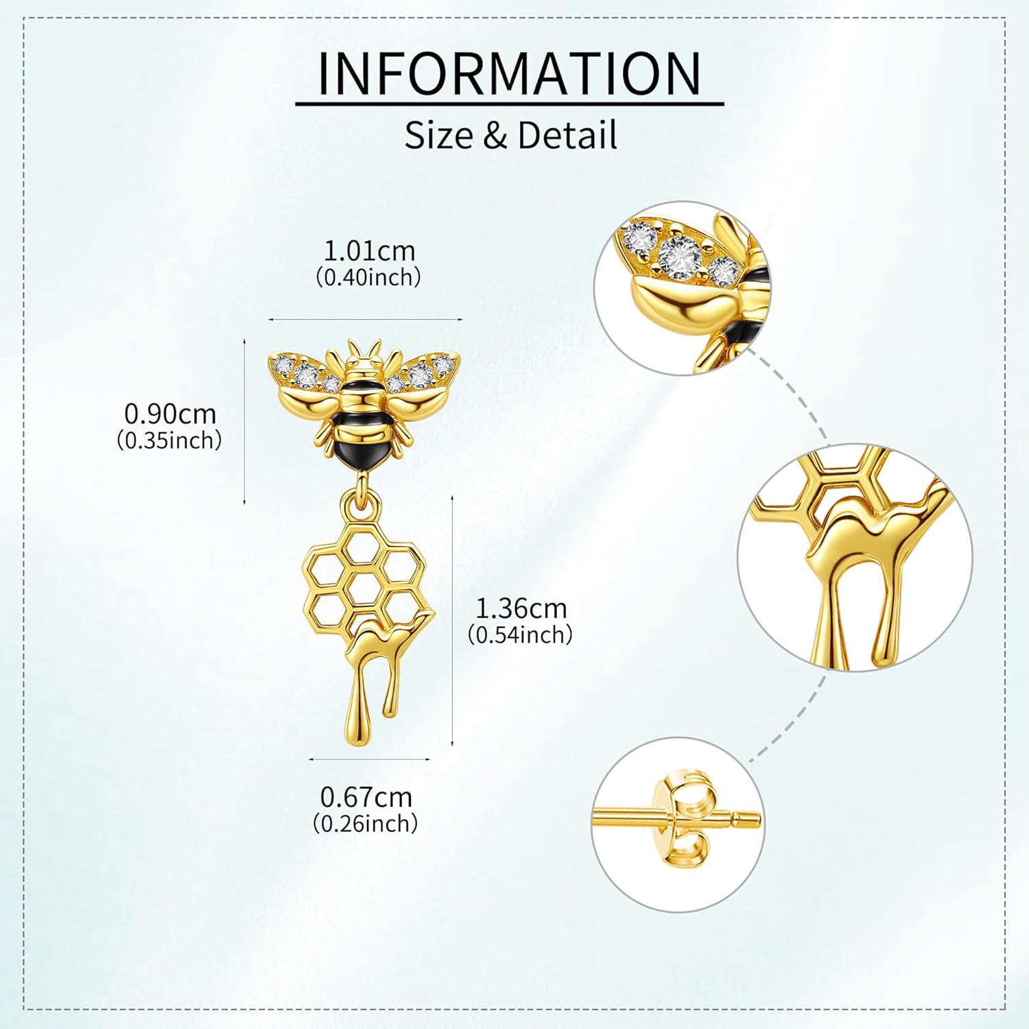 Bee Earring 925 Sterling Silver Bee and Dripping Honey Stud Earrings for Women - Image 5