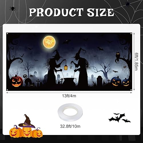 Miniatura 2 de Preboun Decoración de Halloween para puerta de garaje, decoración de bruja de Halloween, cubierta de puerta de garaje, caldero, telón de fondo para