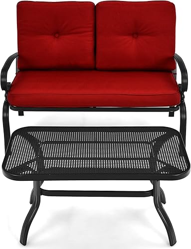 Miniatura 9 de Tangkula Sofá biplaza de patio con juego de mesa, sofá acolchado de 2 asientos con mesa auxiliar, juego de sofá de conversación de patio con marco