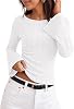 Blusa MEROKEETY para mujer 2026 con cuello barco y mangas campana | Blusas casuales de negocios modernas, camiseta de manga larga, conjuntos casuales, ajuste ceñido, tejido texturizado, ropa de capas para otoño e invierno 1