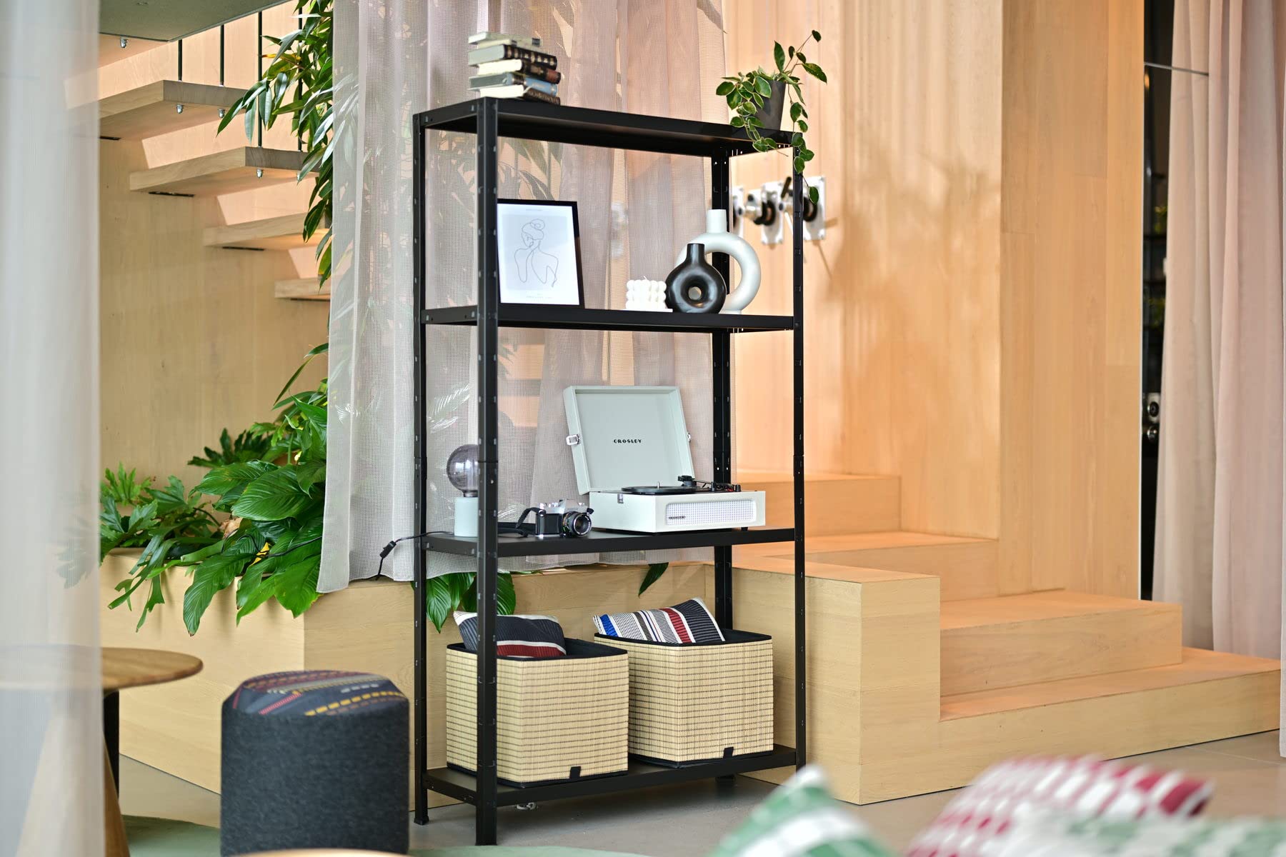SCHULTE Regalwelt Steckregal mit 4 PowerMAX Fachböden, 70 kg Tragkraft, 200x100x50 cm (HxBxT), schwarz-Struktur, Lagerregal, Werkstattregal, Kellerregal, Garagenregal, Metallregal