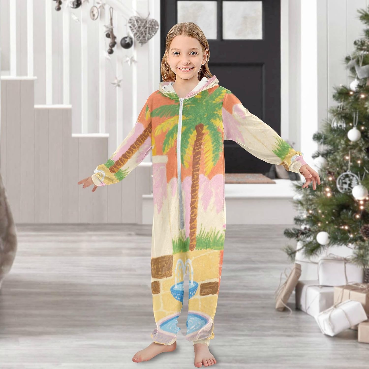 The Orange Castle in Oil PaintingUnisex Onesie PajamasSoft Casual Hooded Christmas Costumefor Parties Sleepovers