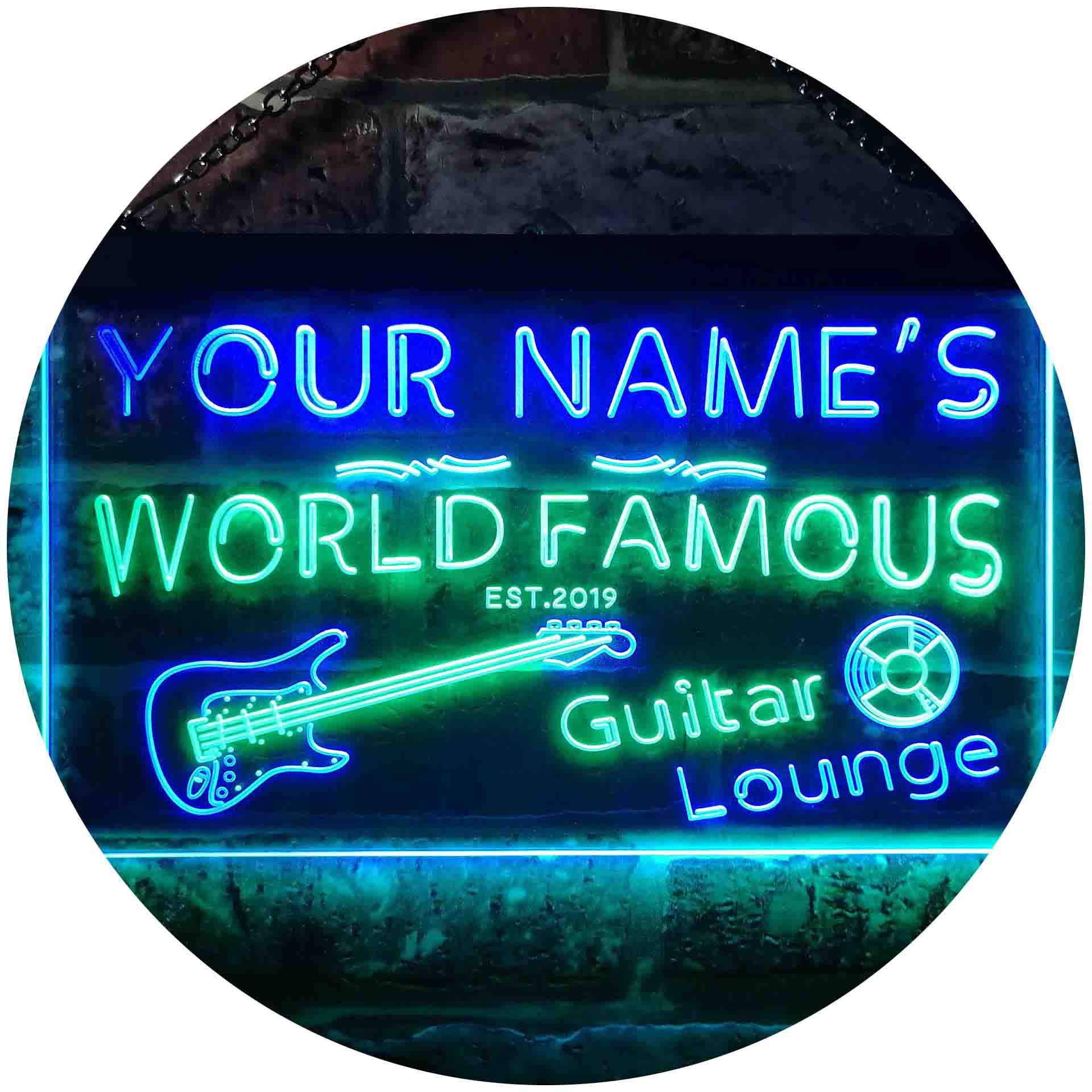 ADVPRO Personalized Your Name Est Year Theme Guitar Room Music Room Dual Color LED Neon Sign Green & Blue 16