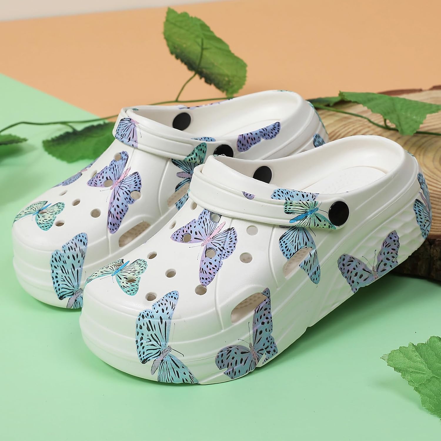 Platform Graphic Clogs for Women: Summer Garden Shoes - Slip On Beach Sandals - Outdoor Water Slippers with Removable Insole