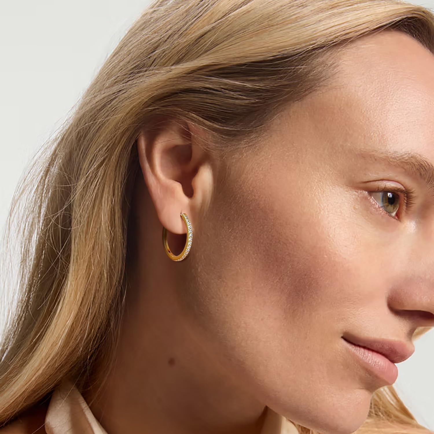 14K Gold Earrings for Women 14K Gold Hoop Earrings for Women Cubic Zirconia Shining Gold Hoops Earring for Womens Hoop Lightweight Hoops Earring for Womens 12/14/16/20/25/30mm - Image 4