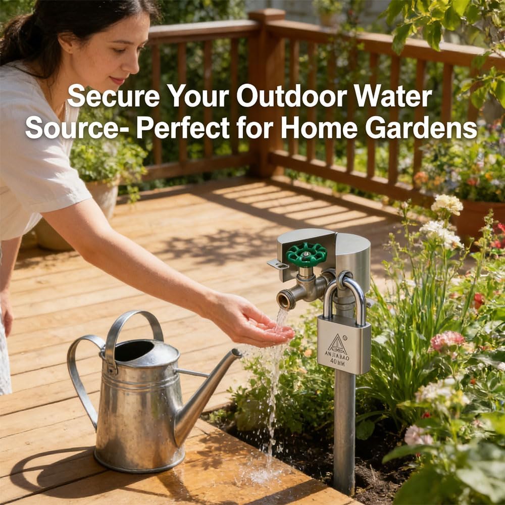 Outdoor Faucet Lock, Suitable for Garden faucets, Hose connectors and Water Pipes, preventing Outdoor Water Theft and Unauthorized use (Stainless Steel Comes with a Padlock and 4 Keys)