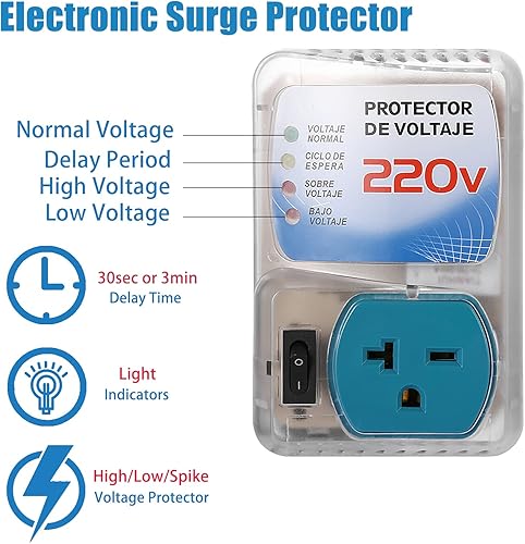 Miniatura 2 de Protector de sobretensiones para electrodomésticos, 220 V, 20 A, 1440 W, protector de voltaje con enchufe de toma, enchufe multifunción, protector