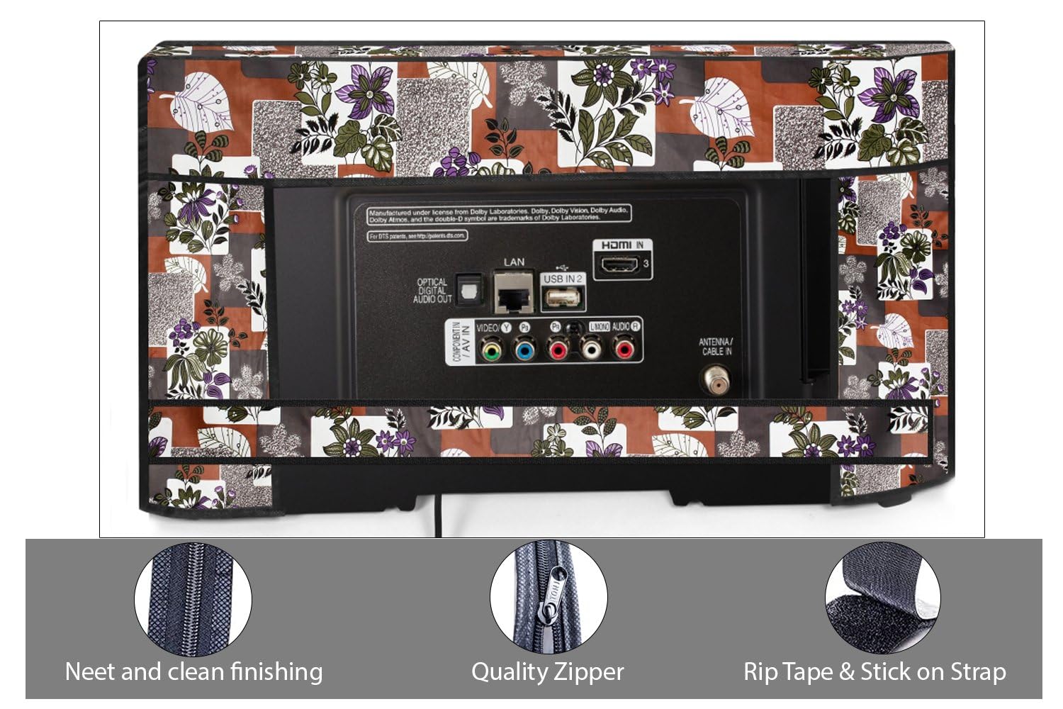 The Furnishing Tree Waterproof & Dustproof PVC LED/LCD/Monitor TV Cover Suitable for All Models of 55 Inch TV, Dimensions of The Cover WxHxD in Inches: (51x32x4), Patchwork Pattern Multicolor 4