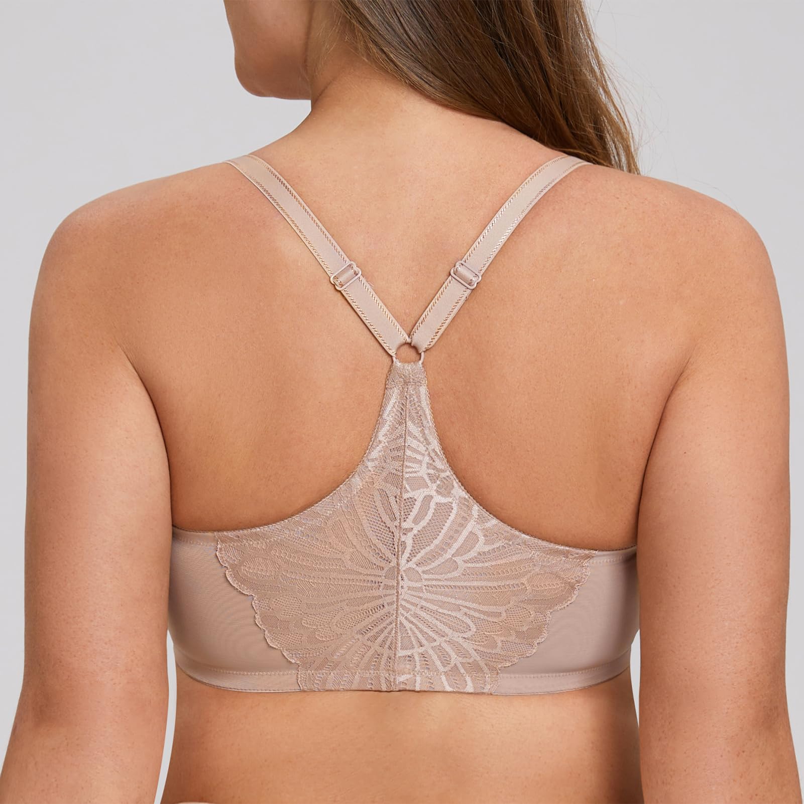 MELENECA Donna Reggiseno Taglie Forti Apertura Davanti Pizzo Racerback con Ferretto