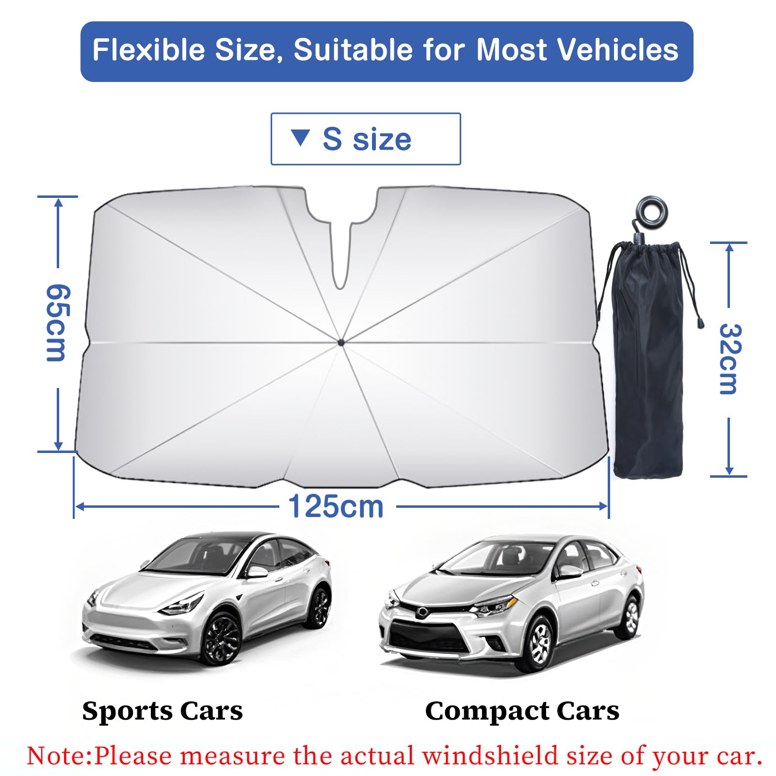 Pare-Soleil Voiture Pliable 140x80cm - Pare Brise Avant Parapluie Voiture Avec Sac De Rangement