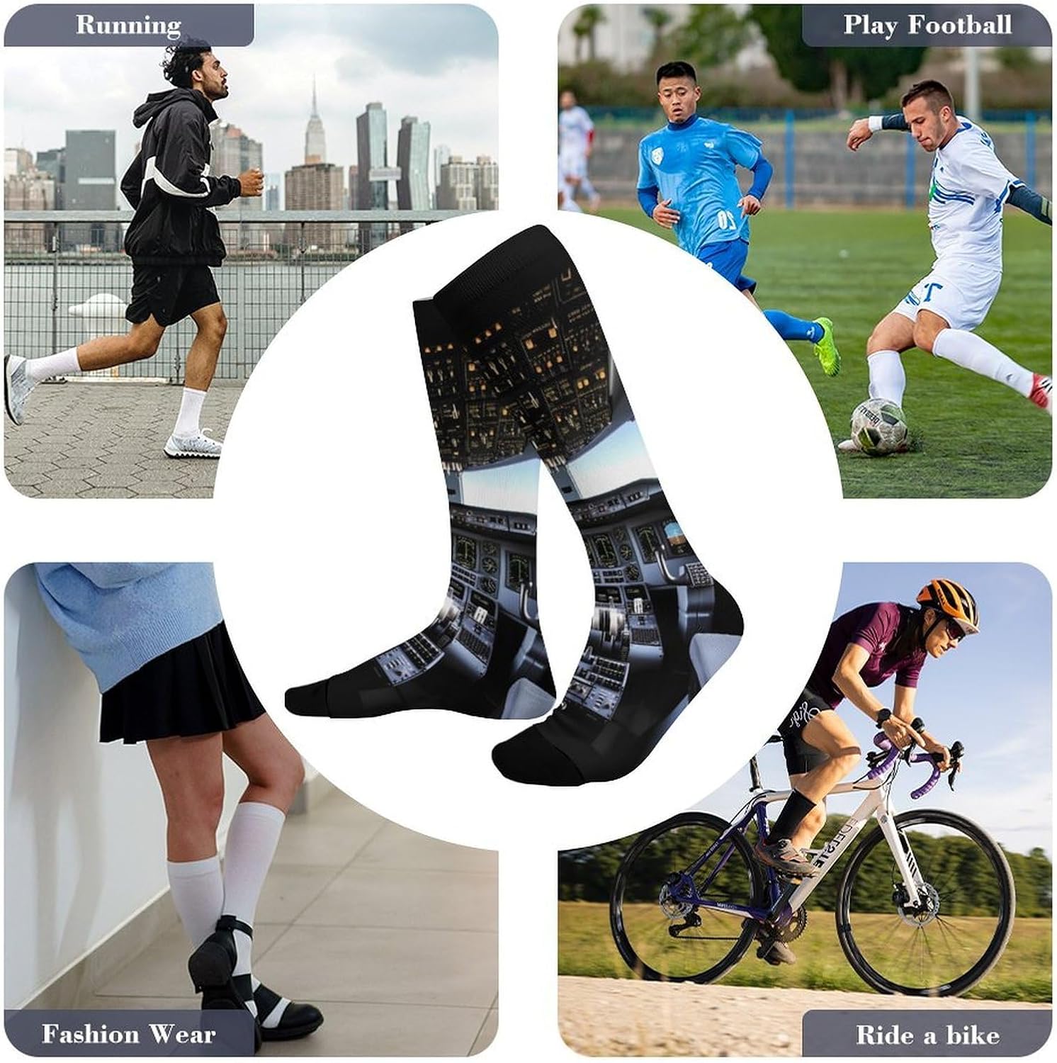 Airplane Cockpit Knee High Soccer Socks Moisture Wicking