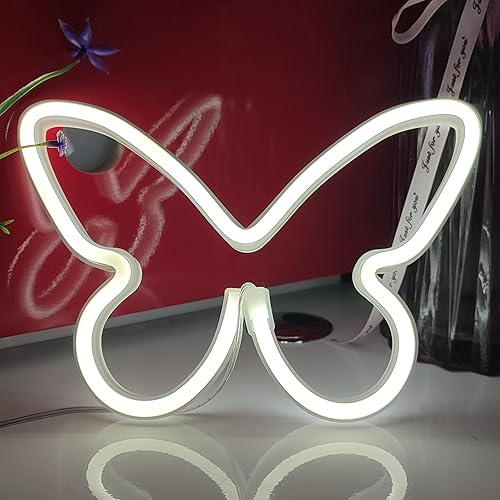 Vista 28 de JYWJ Letrero de neón de mariposa, luz de neón con pilas USB o 3 AA, decoración de mesa LED, decoración de pared de dormitorio, regalo de cumpleaños
