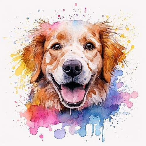 SKMN Fácil de pintar por números para principiantes, colorido animal mascota, perro Golden Retriever, kit de pintura al óleo de bricolaje con