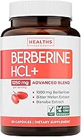 Vista 1 de Suplemento de berberina (sin OMG y vegetariano) Berberina HCL Plus Cápsulas de extracto de hoja de banaba y melón amargo - Berberina 500 mg cada