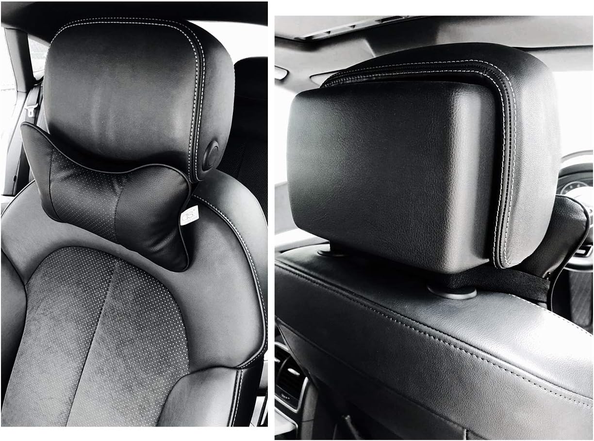DS. DISTINCTIVE STYLE Car Neck Pillow 2 Pieces PU Leather Travel Pillow for Head Rest Neck Support for Car Seat - Black - Image 4