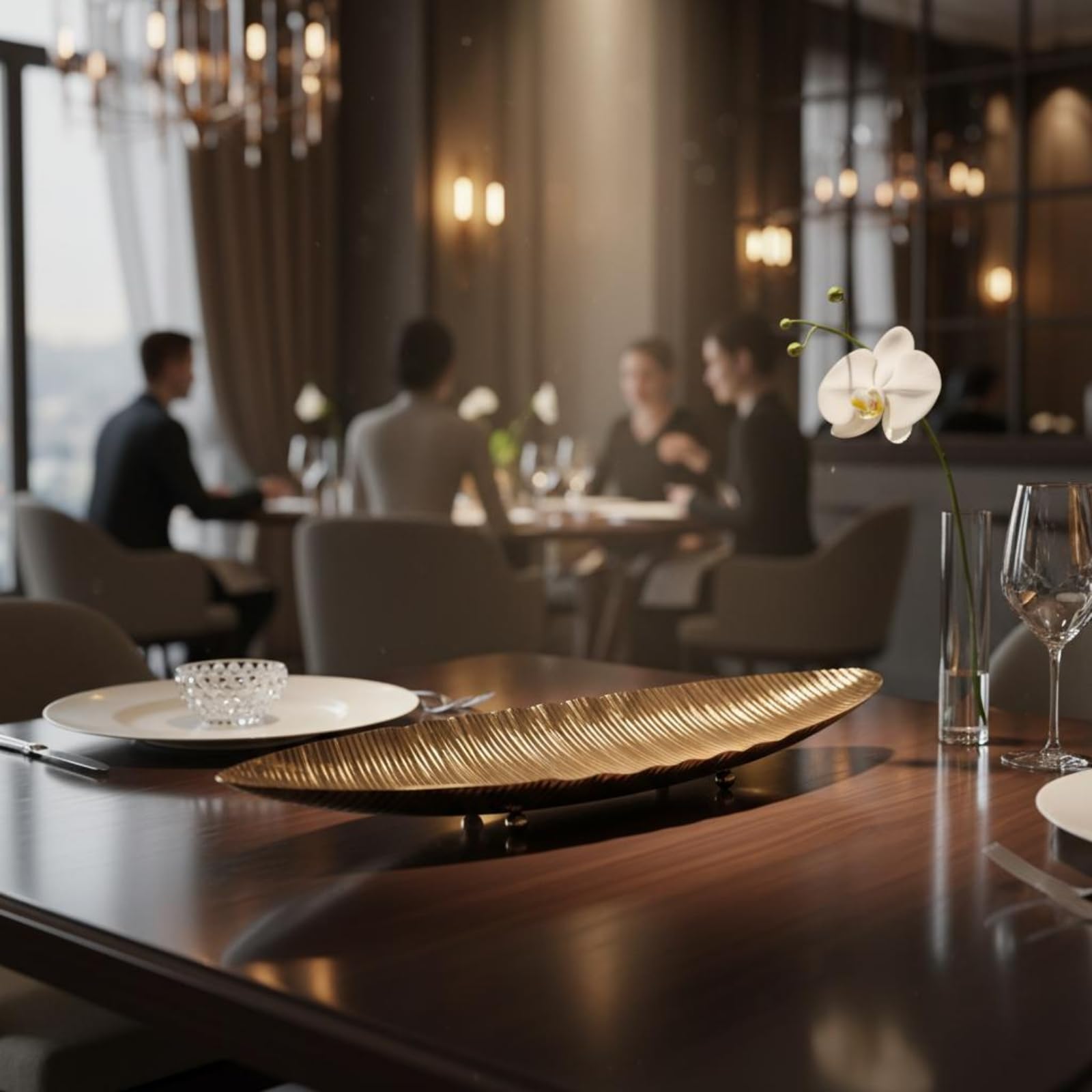 Fuente de Servicio de Pescado Bandeja Platter Servidor en Acero Inoxidable para Alimentos con Apariencia Moderna y Textura Martillada Adecuada para, Oro Rosa, 470X140XH60MM