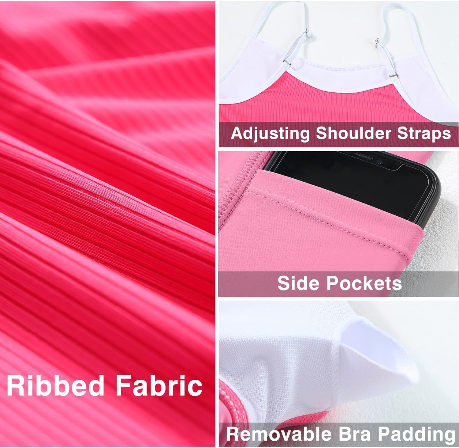 Aleumdr Women's Ribbed One Piece Swimsuits Modest Swim Dress Tummy Control Adjustable Straps Bathing Suit with Pockets - Image 6