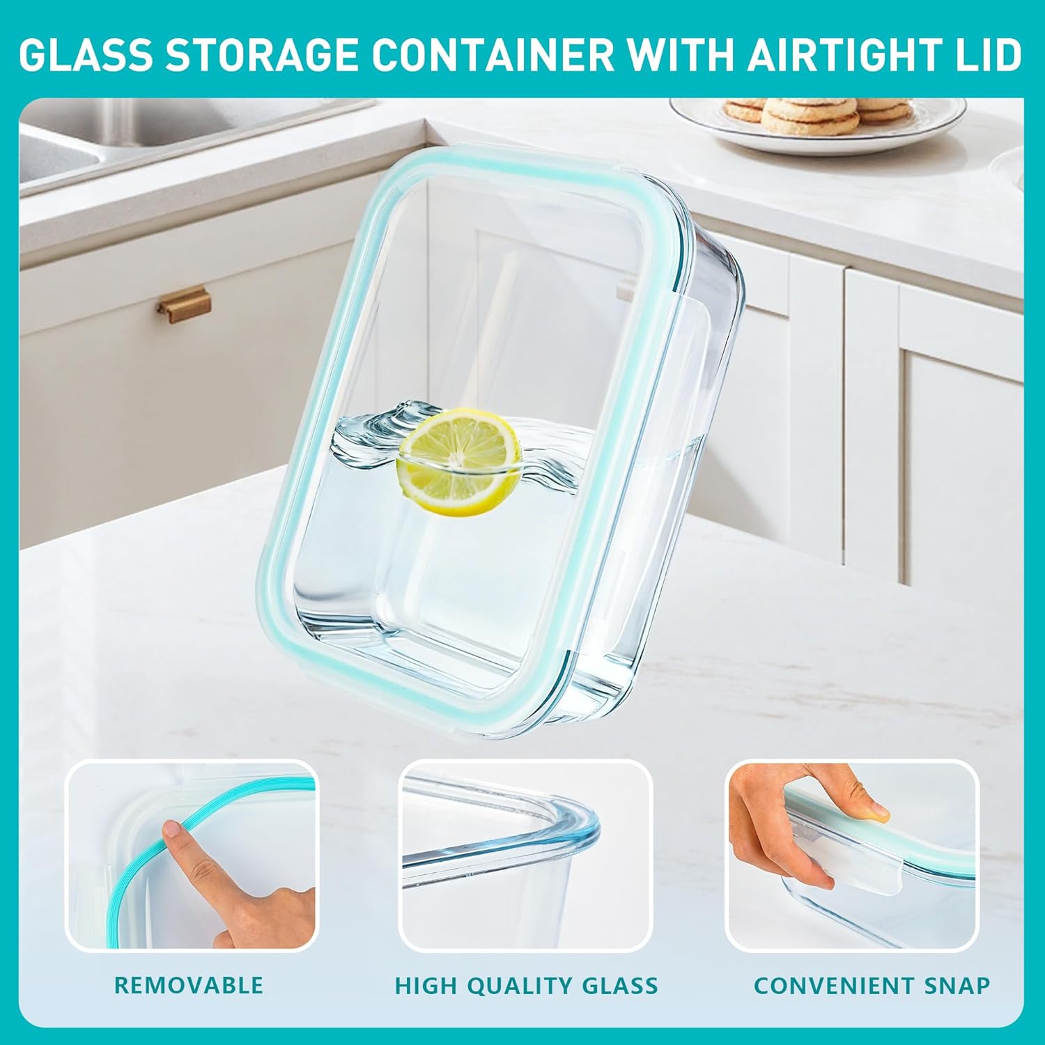 2 Pack 78 Oz / 9.8 Cups Large Glass Food Storage Containers with Lids, Meal Prep Containers for Baking, Serving, Glass Storage Container, BPA Free, Leakproof, Freezer, Microwave/Oven Safe - Image 3