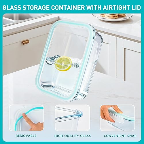 Miniatura 3 de Paquete de 2 recipientes grandes de vidrio de 78 onzas / 9.8 tazas con tapas, recipientes de preparación de comidas para hornear, servir, recipiente