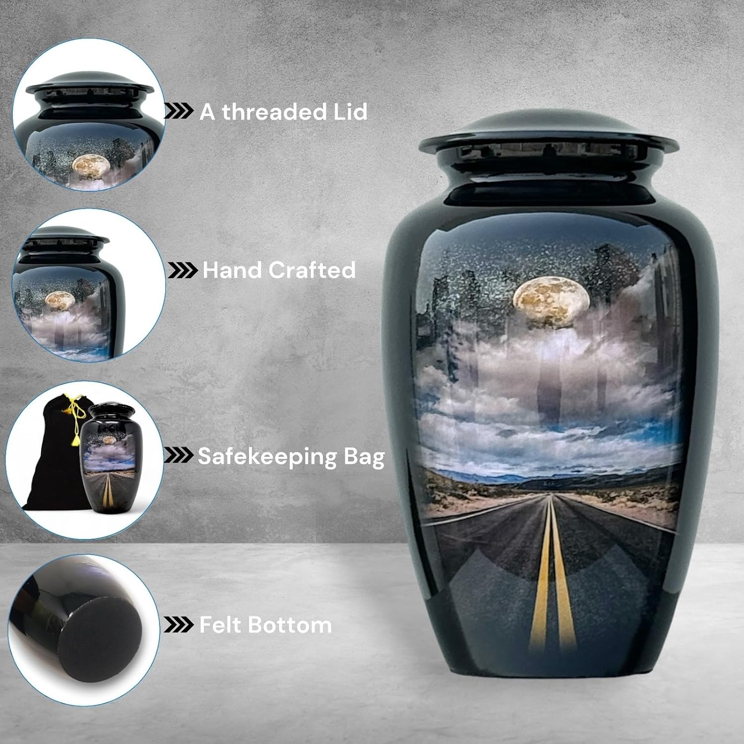Cremation Urn Adult Large Urn for Human Ashes - A Lovely Sharing Tokens to Remember Your Love One Lost 10 Inches I 200 lbs Storage Capacity (Road Path)