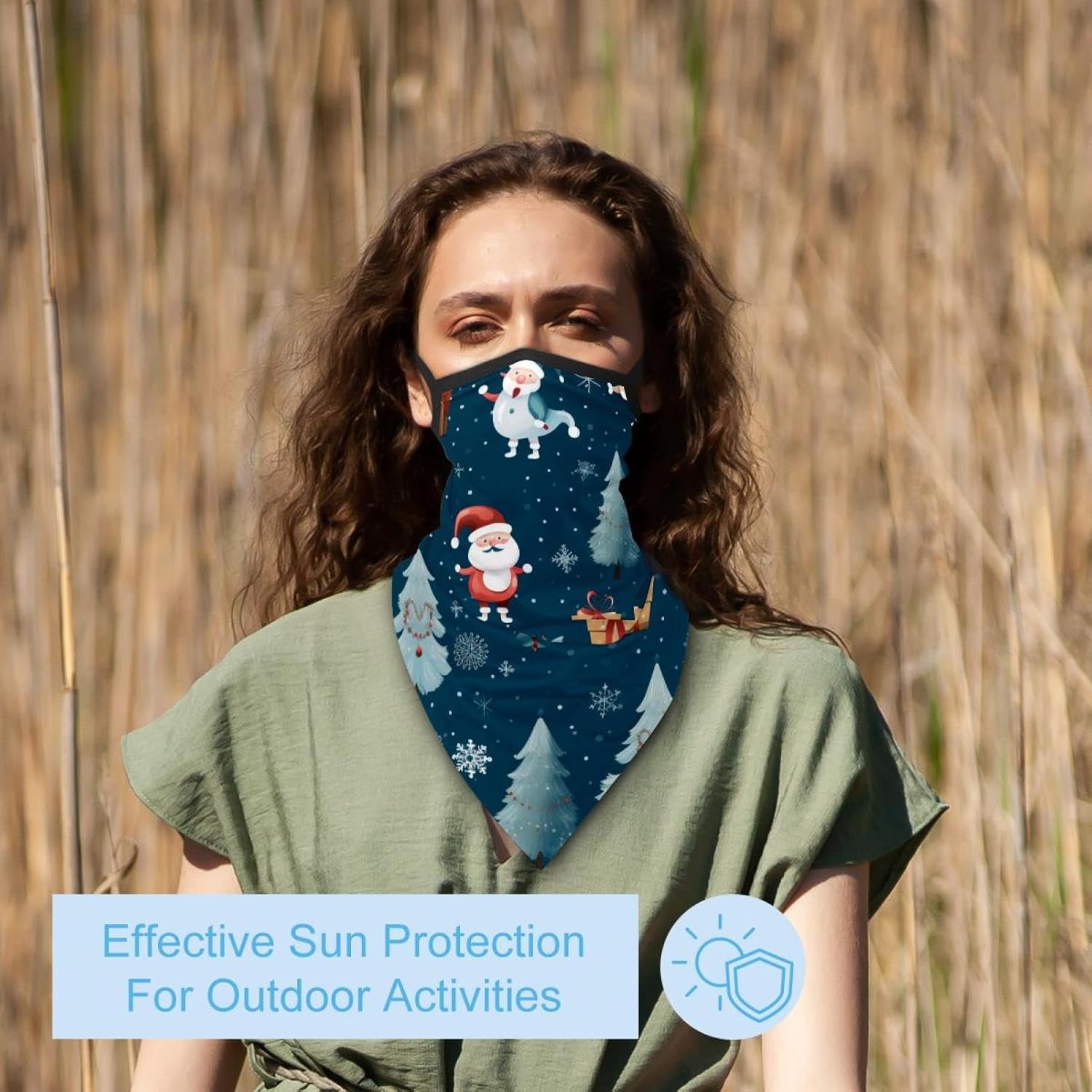 4 Pack Christmas Neck Gaiter Face Scarf Cover Sun Protection Balaclava Cloth Bandanas with Ear Loops