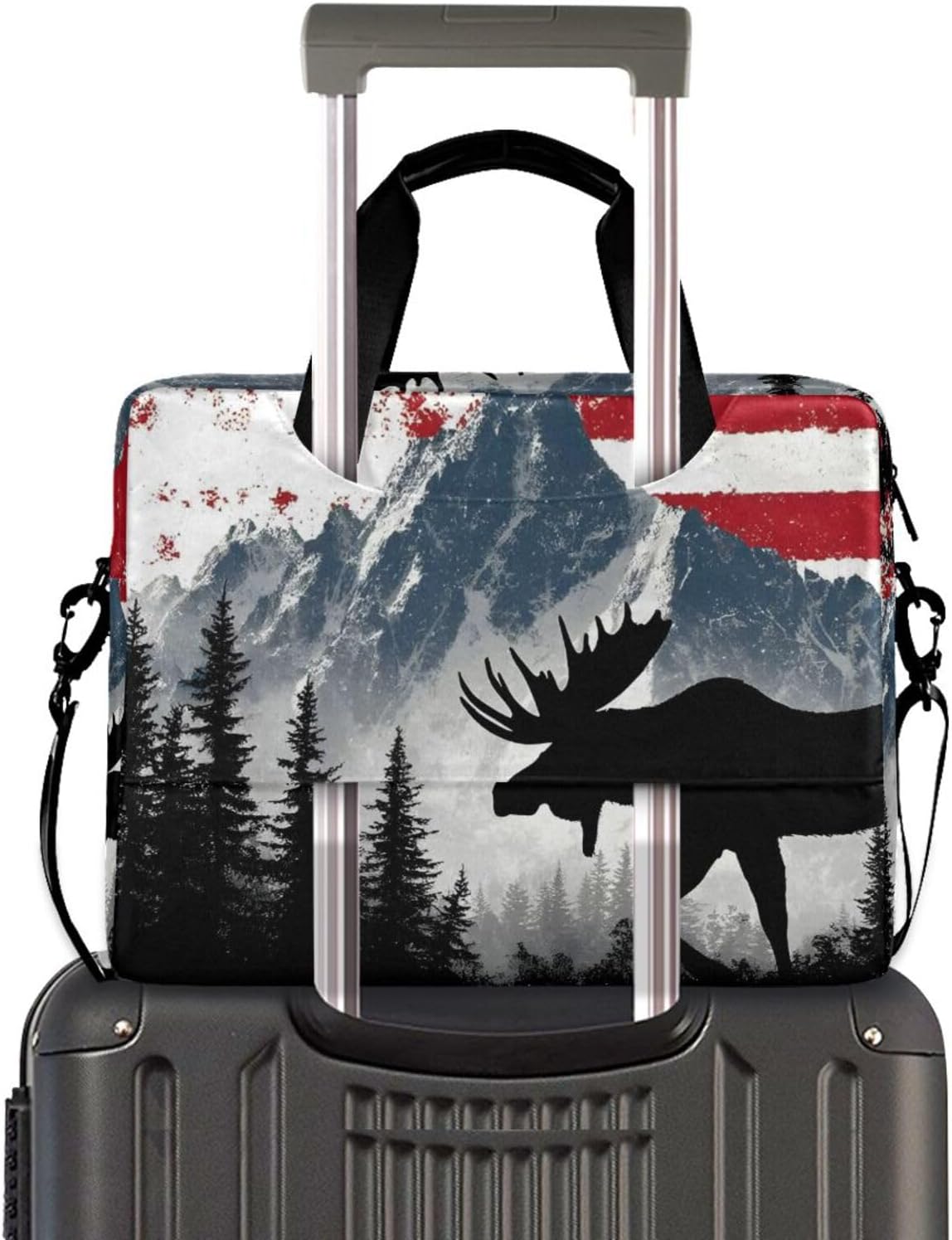 Moose Mountain Print Laptop Shoulder Bag Sleeve Case with Multi-Pockets Messenger Bag Briefcase Fits 13-16 in Laptops Tablets