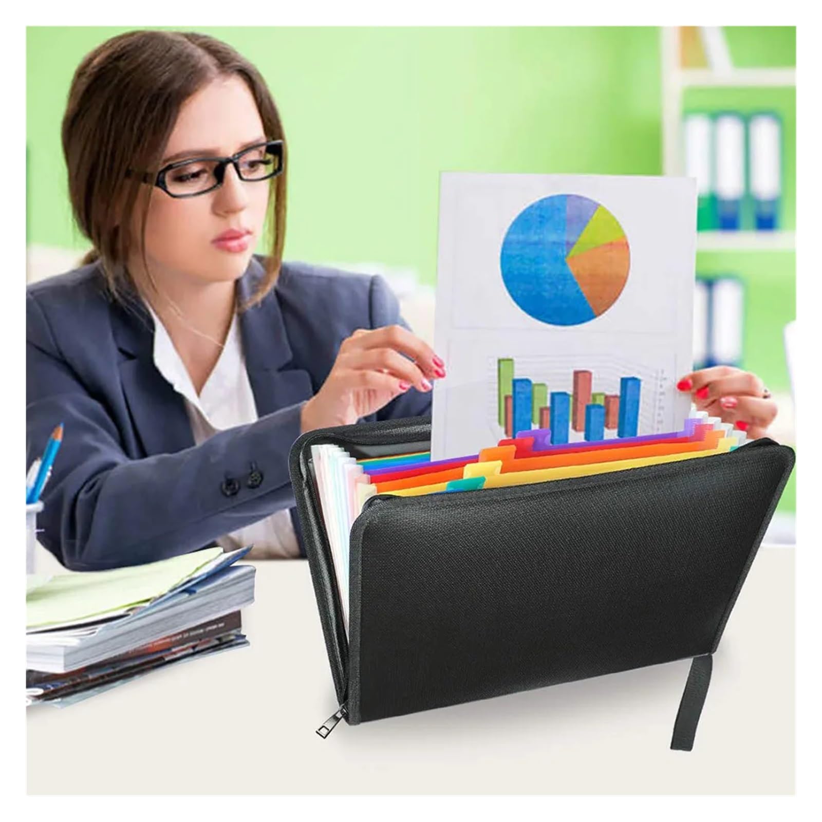 Cartella portadocumenti espandibile A4 impermeabile, borsa portatile, cartella a fisarmonica con 12 tasche multicolori
