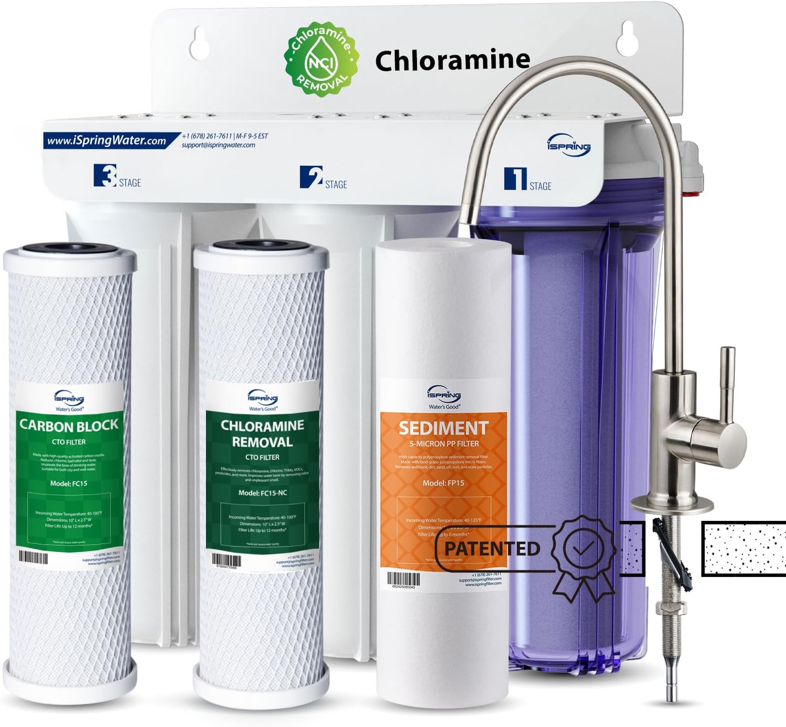 iSpring US31-NC 3-Stage Under Sink Water Filter System with Faucet, 1 Year