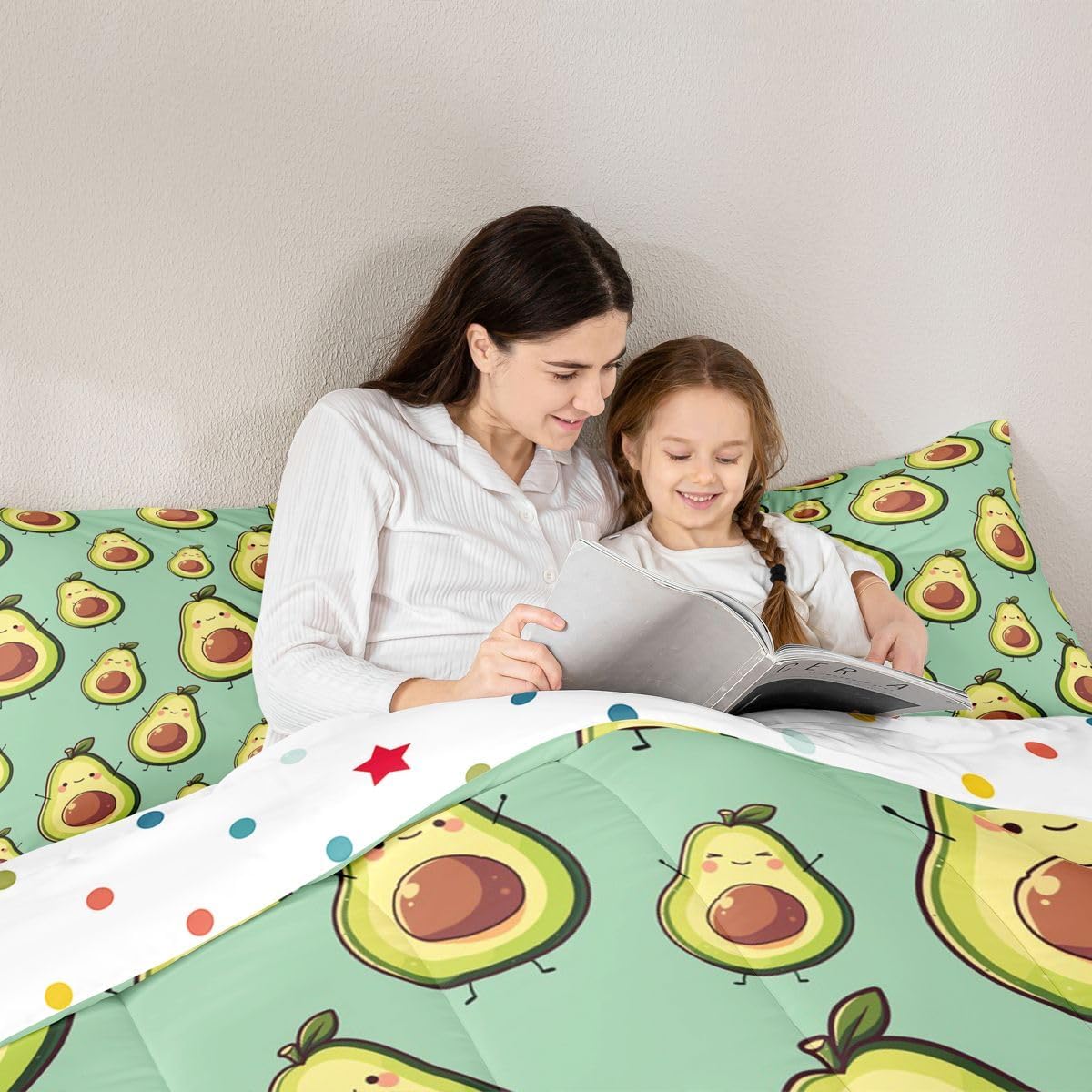 Erosebridal Avocado Comforter Set for Kids,Avocados Kawaii Bedding Set Room Decor Cute Fruits Quilted Comforter Twin Size for Boys Girls Children Tropical Botanical Cartoon Down 3 Pieces,Green