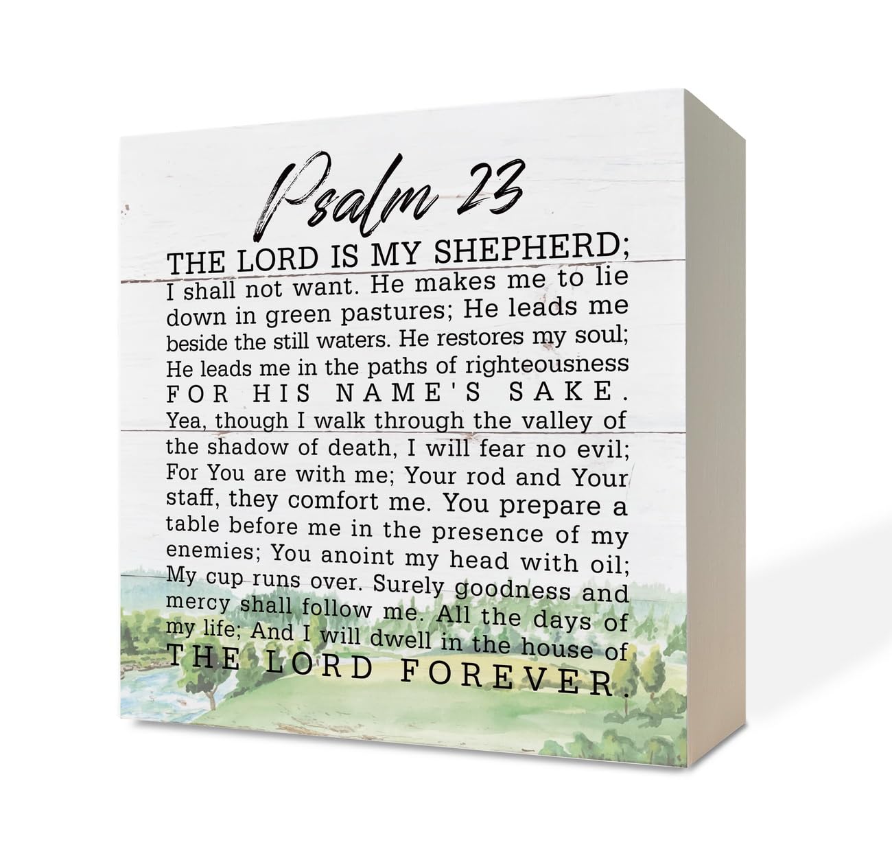 Christian Wood Sign - Bible Verse Psalm 23 The Lord is My Shepherd, Box Sign Tabletop Decor, Shelf Table Quotes, Religious Home Farmhouse Decor, Present