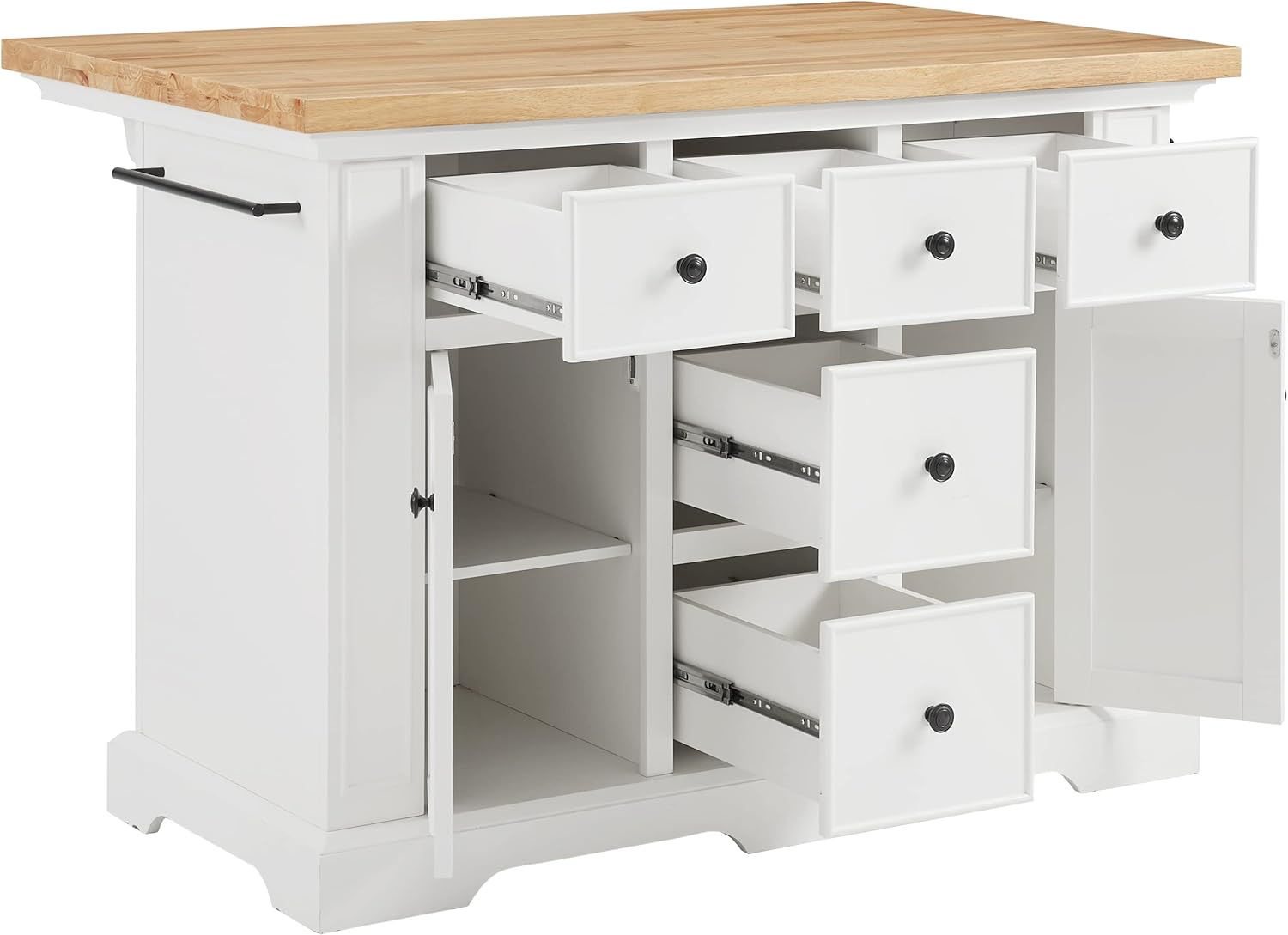 Crosley Furniture Julia Wood Top Kitchen Island with Storage Drawers, Shelves, and Spice Rack, White