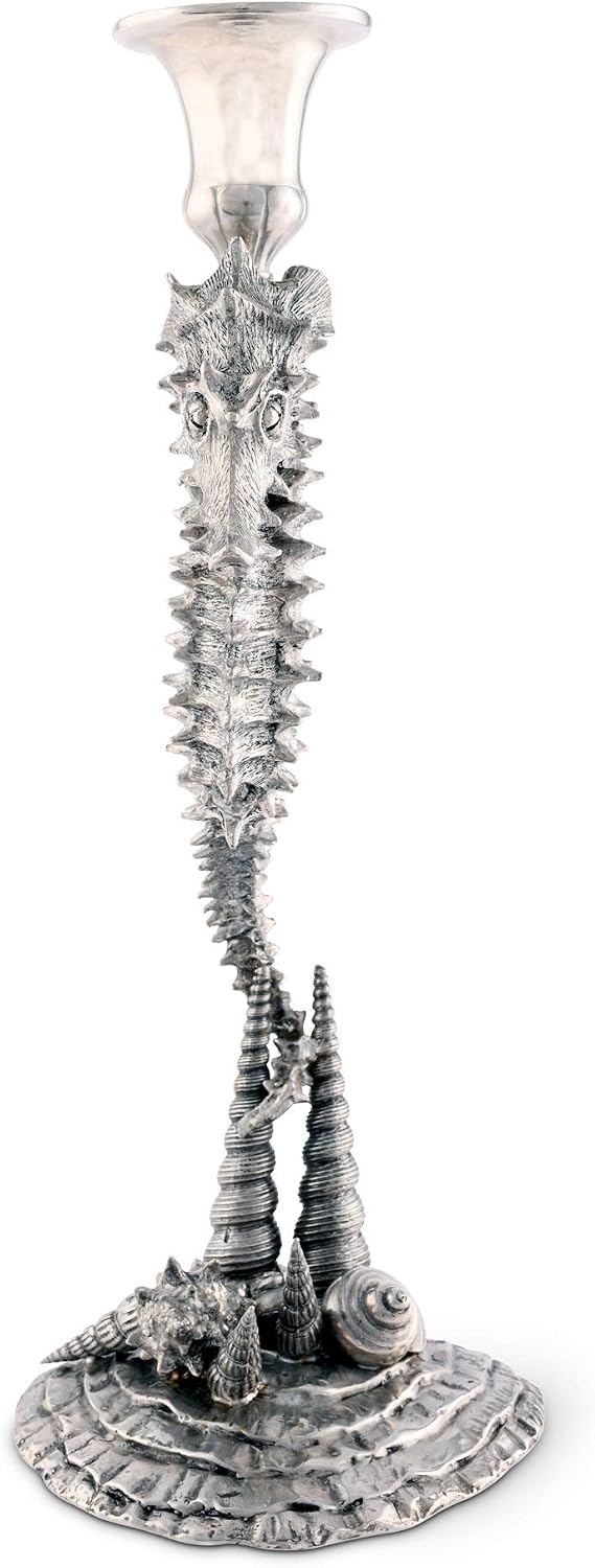 Vagabond House Pewter Seahorse Candlestick Holder Centerpiece Display 14 inch Tall