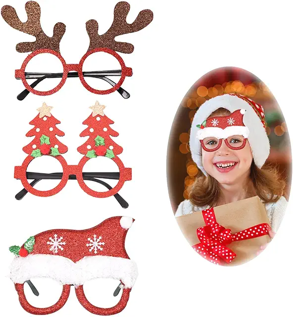Christmas Glitter Party Glasses - 3-Pack for Kids & Adults