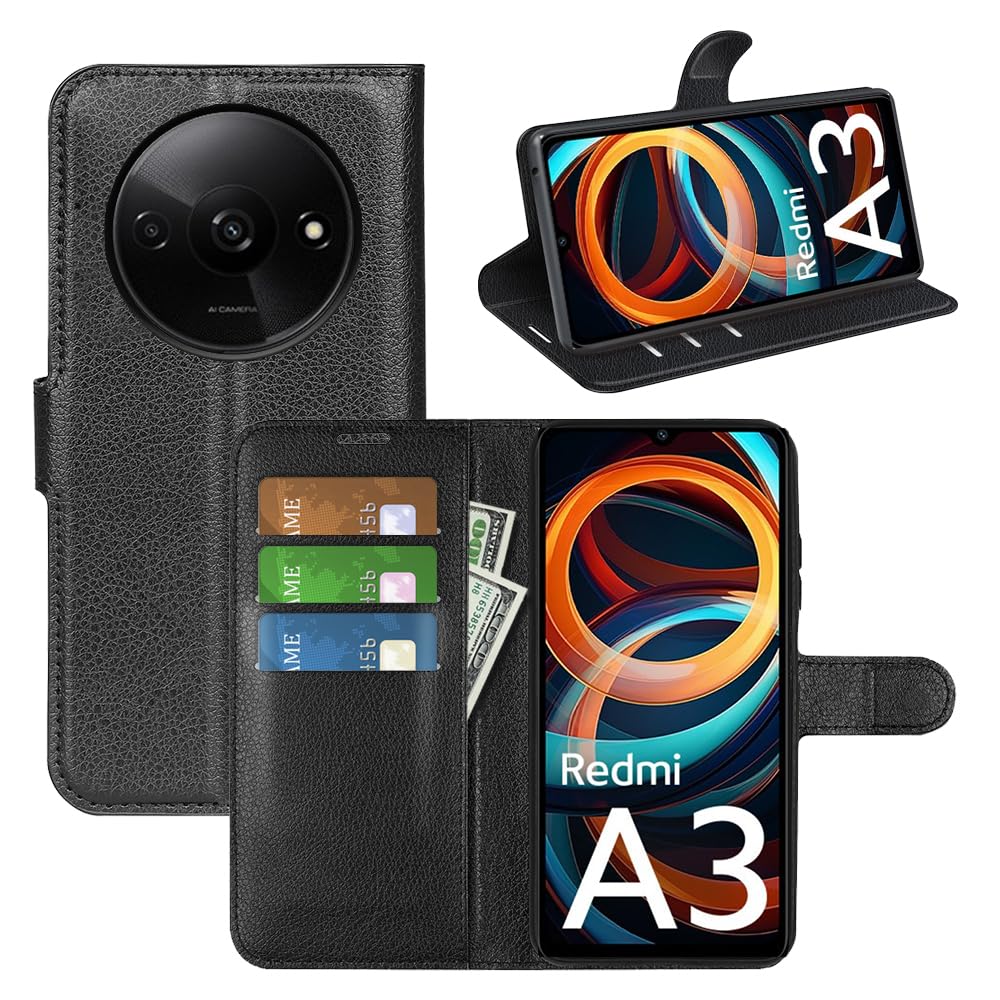 OKZone Cover per Xiaomi Mi A3 / CC9E, Custodia Flip Pelle Portafoglio Magnetica Libro [Slot Schede], Silicone TPU Bumper Wallet Supporto Cover, Antiurto [Kickstand] (Nero