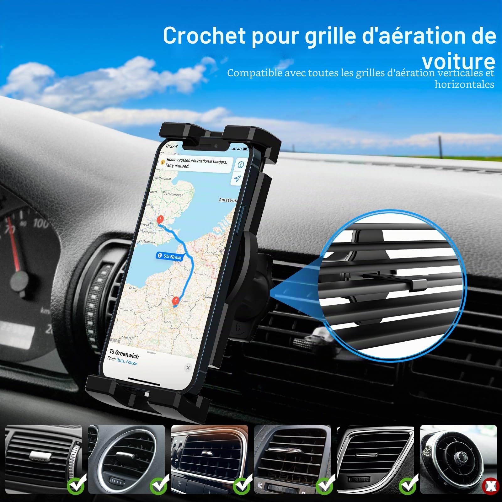Support Tablette Voiture Tableau de Bord Ventilation Pare-Brise